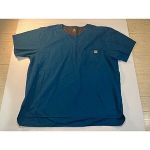 Carhartt V-Neck Scrub Top Mens XL Blue Ripstop Chest Pocket Workwear Medical